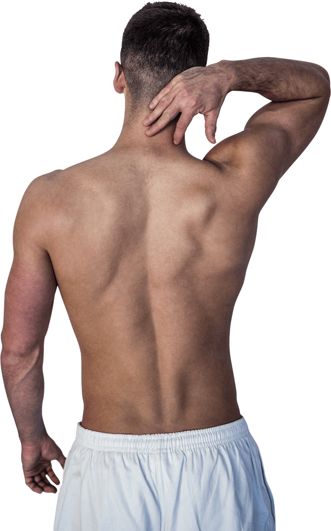 Transparent Rear View of Man Experiencing Neck Pain