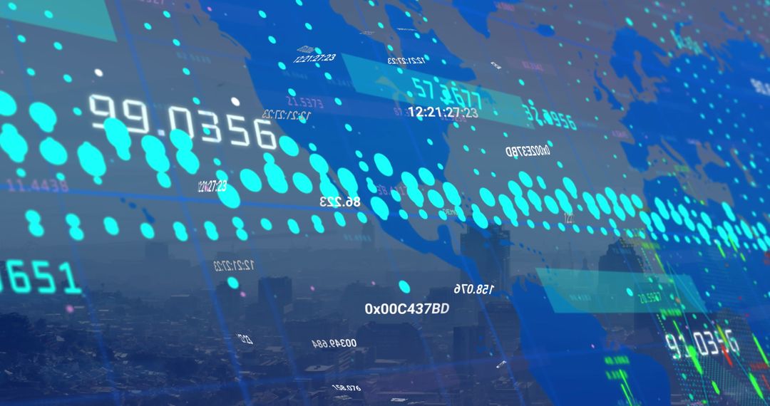 Futuristic Digital World Map on Urban Skyline