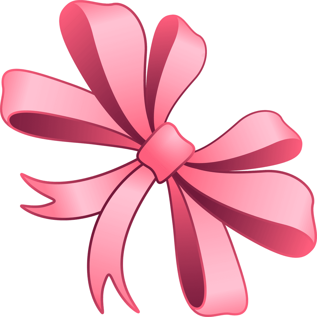 Elegant Pink Ribbon Bow with Curved Loops on Transparent Background