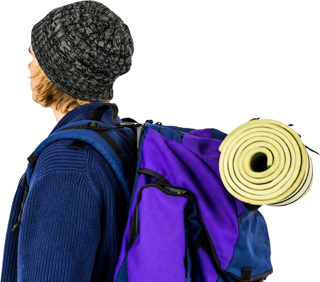 Transparent Background Backpacker Hipster with Sleeping Mat - Download Free Stock Images Pikwizard.com