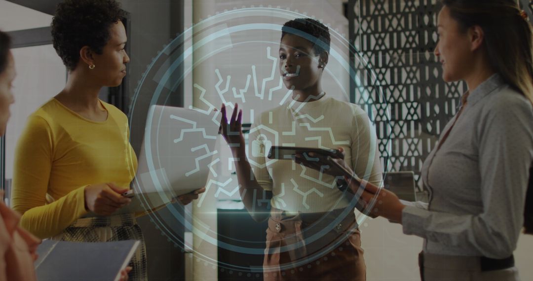 Diverse Team Discussing Cybersecurity Innovations