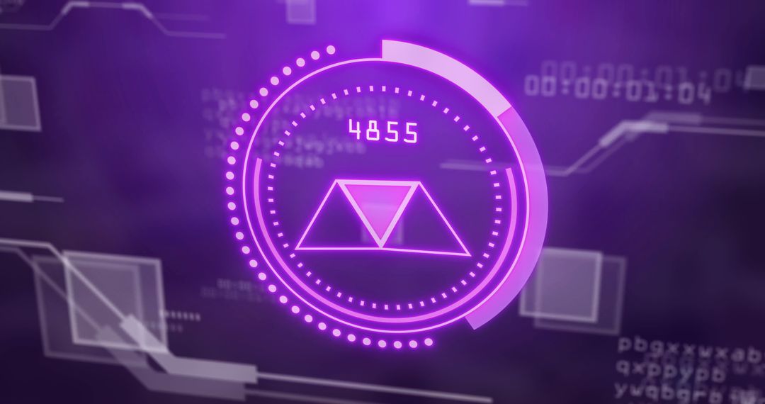 Futuristic Digital Interface with Geometric Shapes in Purple