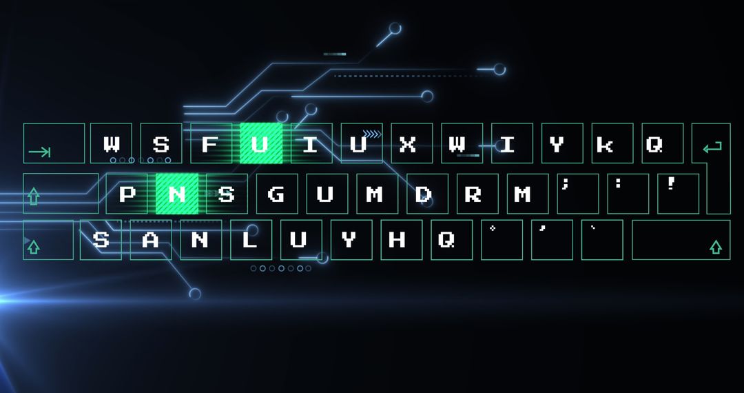 Holographic Keyboard with Neon Keys on Futuristic Interface