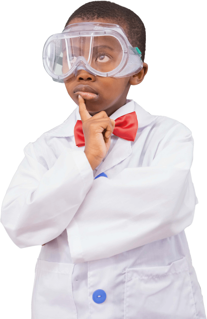 Curious Young Scientist in Lab Coat on Transparent Background