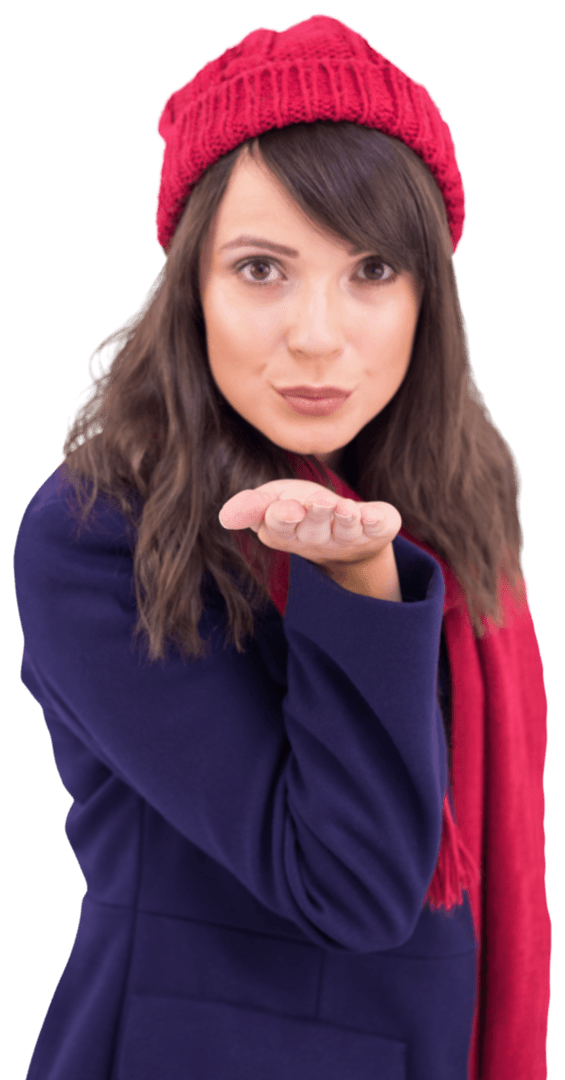 Festive Brunette Blowing Transparent Winter Kiss