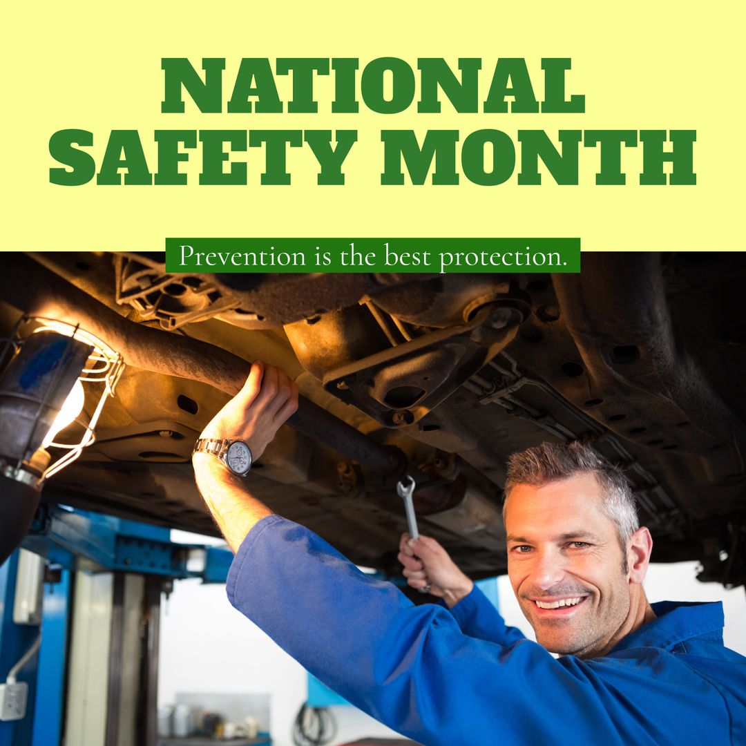 Male Mechanic Repairing Car During National Safety Month - Download Free Stock Templates Pikwizard.com