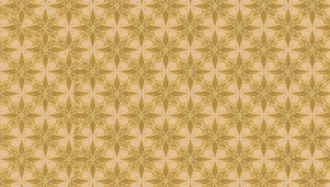 Ornate Gold Eight-Pointed Star Tessellated Metal Tile Pattern with Embossed Rosette Repeat