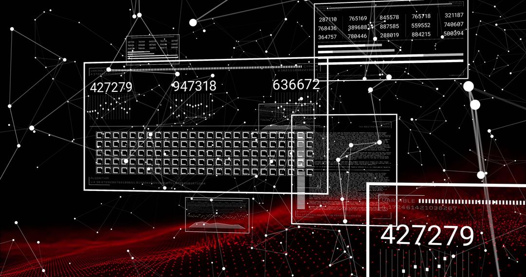 Digital Data Processing and Connectivity on Black Background
