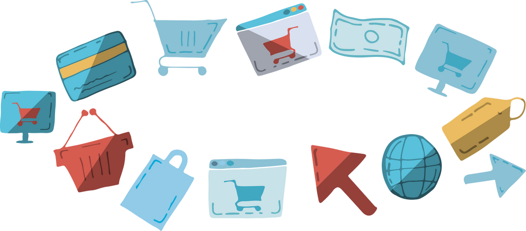 Colorful Transparent Icons Representing Online Shopping - Download Free Stock Images Pikwizard.com