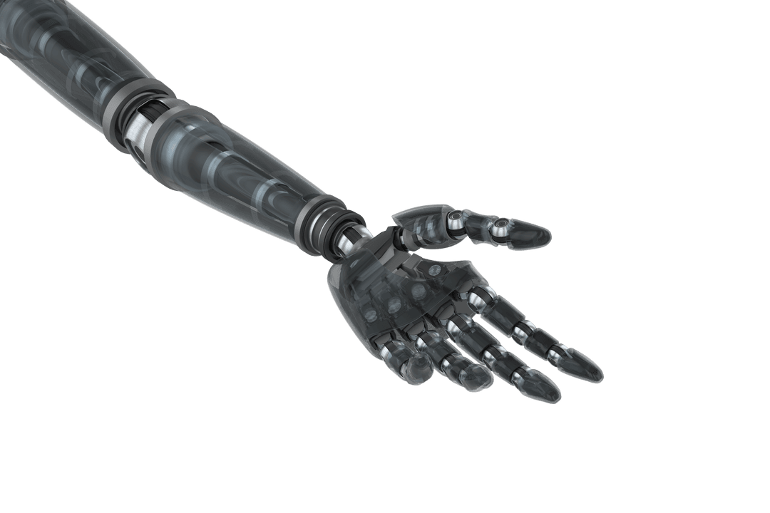 Transparent Robotic Arm Reaching Out Isolated on Clear Background
