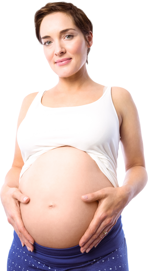 Transparent happy pregnant woman affectionately holding her baby bump smiling - Download Free Stock Images Pikwizard.com