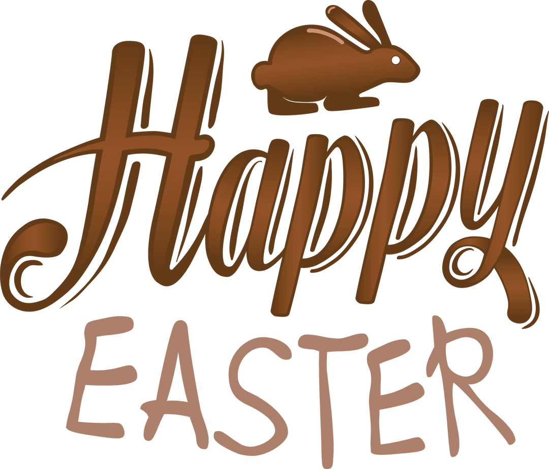 Happy Easter Text with Bunny Silhouette on Transparent Background