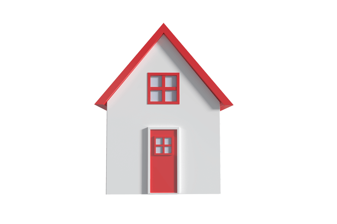 Minimalist White House on Transparent Background with Red Accents