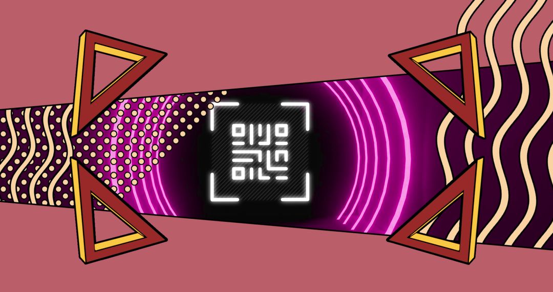 Glowing QR Code with Neon Geometric Accents for Digital Concepts