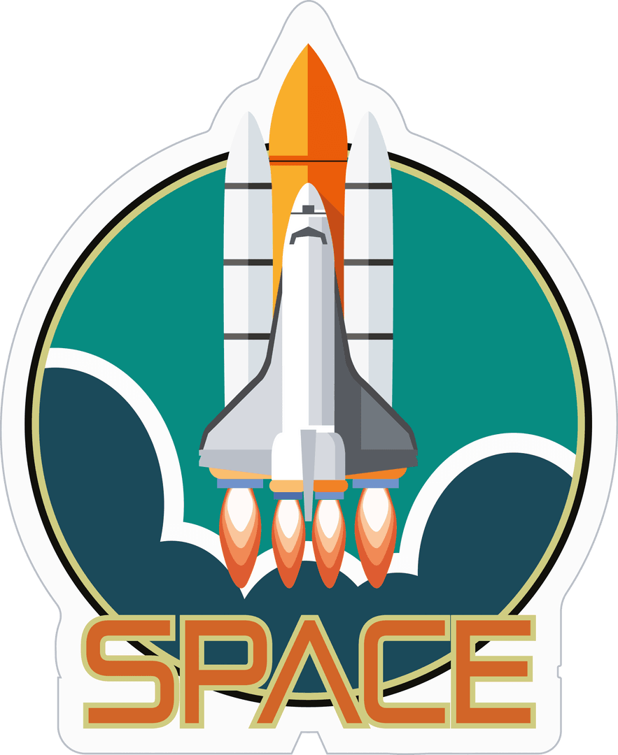 Transparent Space Shuttle Badge on Launch Background