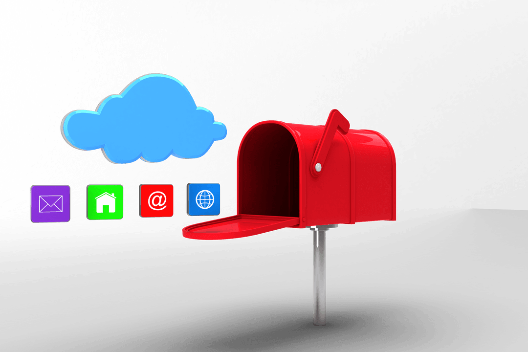 Digital Mailbox and Media Icons on Transparent Background