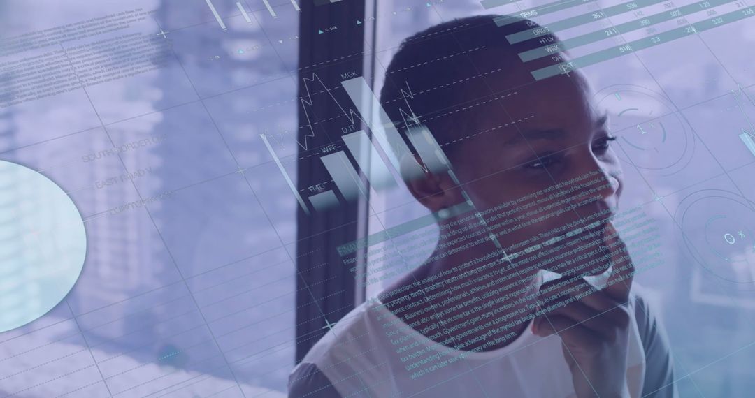 Digital Data Analysis with Businessperson Amidst Stats Graphics