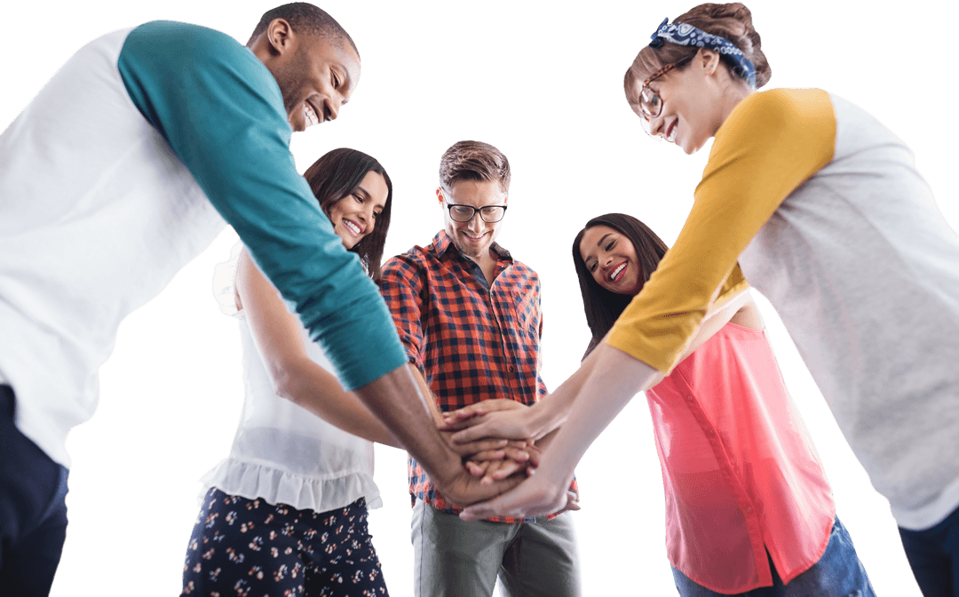 Diverse Team Huddling With Transparent Background Outdoors