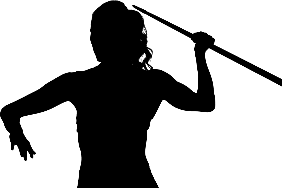 Woman Throwing Javelin Silhouette on Transparent Background
