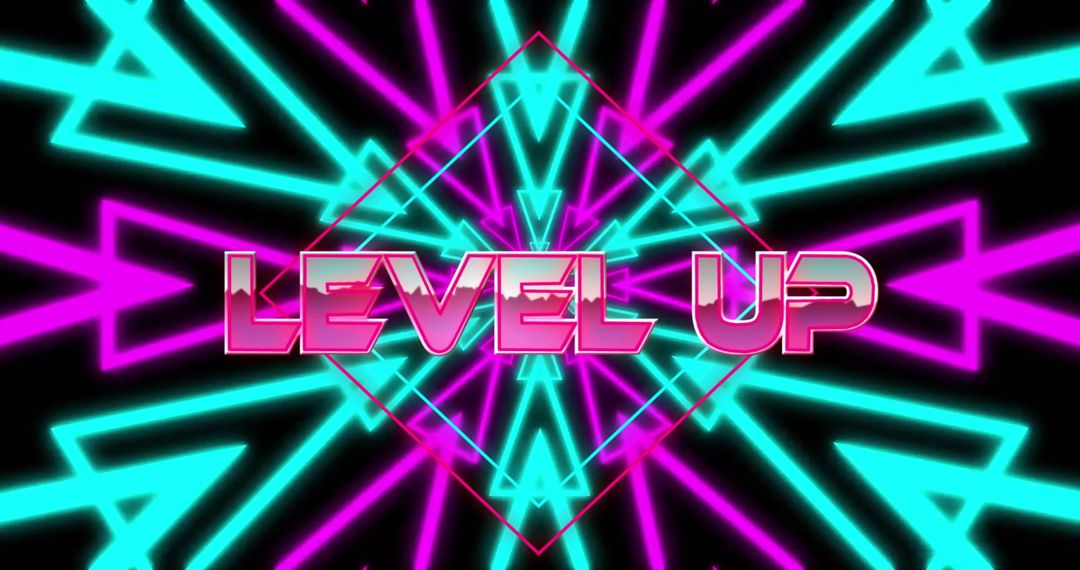 Neon Level Up Design with Arrows on Black Background
