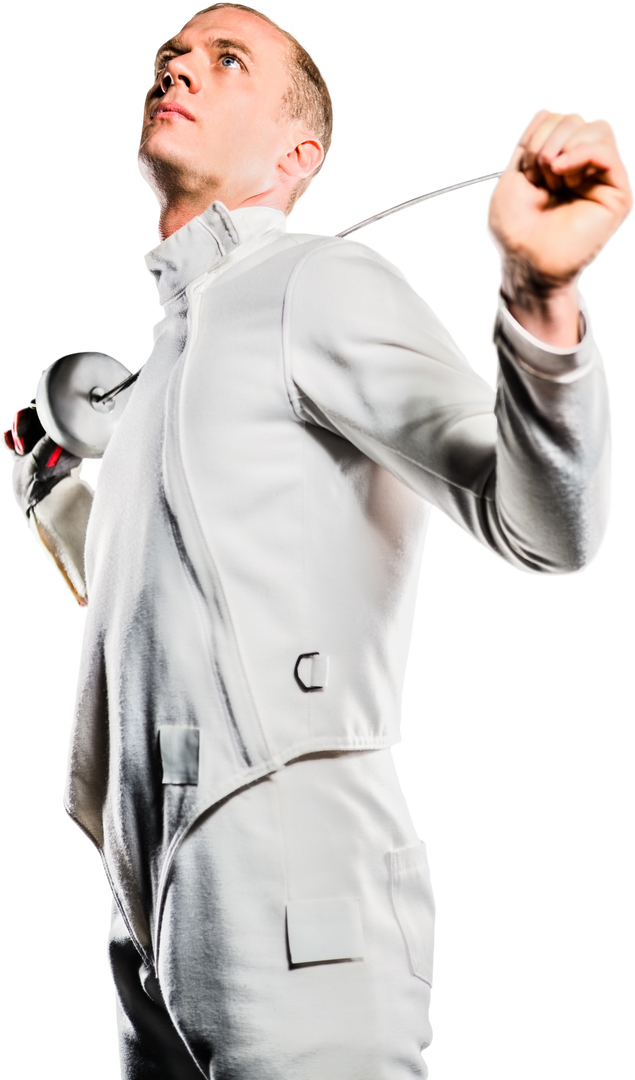 Focused Fencer in White Equipment with Transparent Background - Download Free Stock Images Pikwizard.com