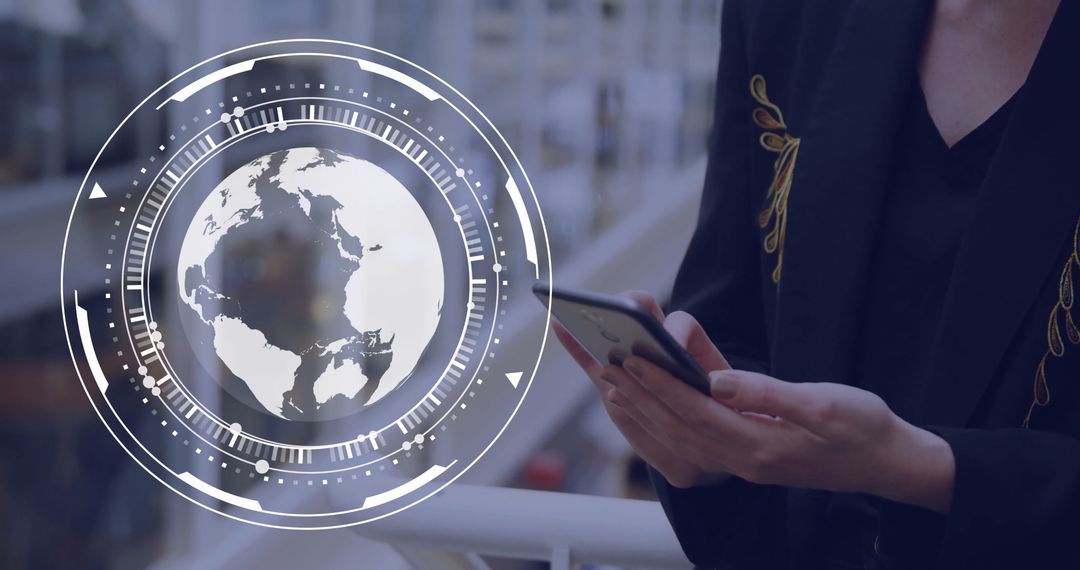 Businesswoman Engaging with Global Digital Technology on Smartphone