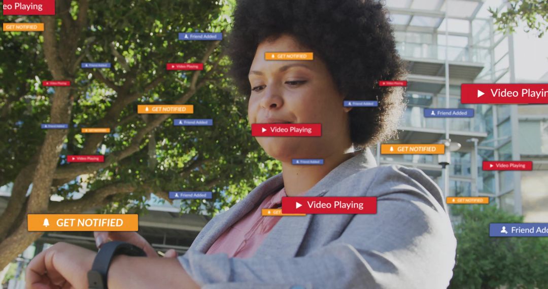 Young Professional Receiving Alerts Seamlessly in Urban Environment