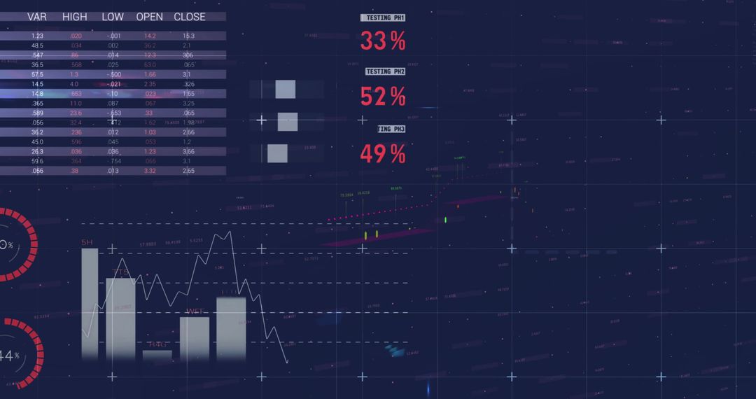 Financial Data Processing with Charts and Graphics on Digital Blue Background