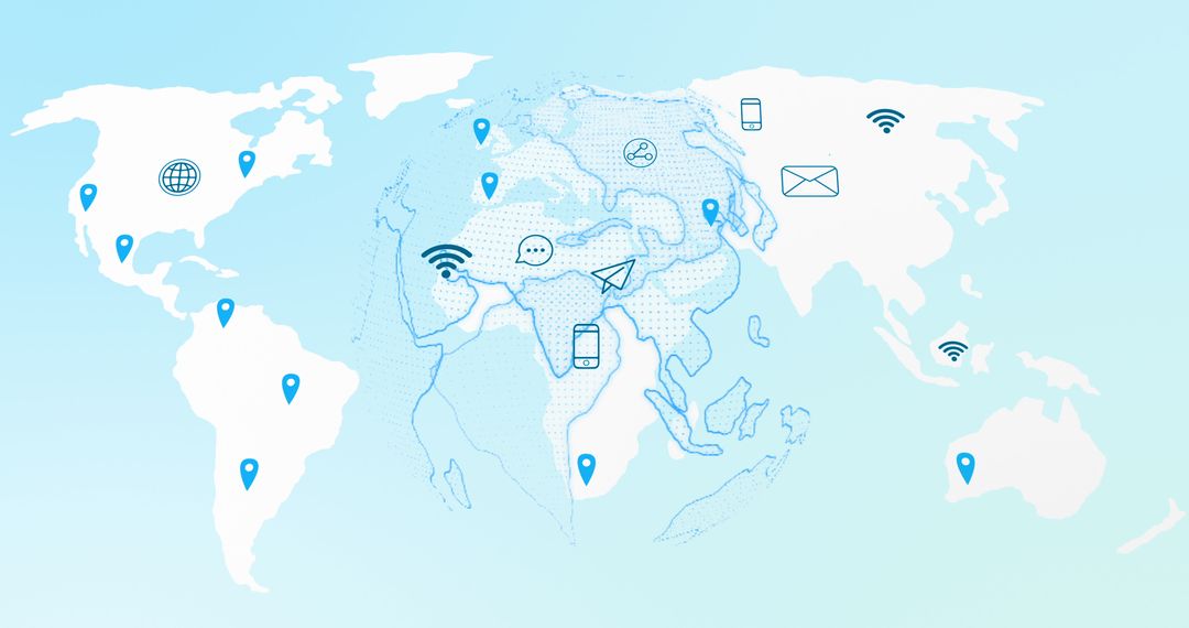 World Map Highlighting Global Technology Connections