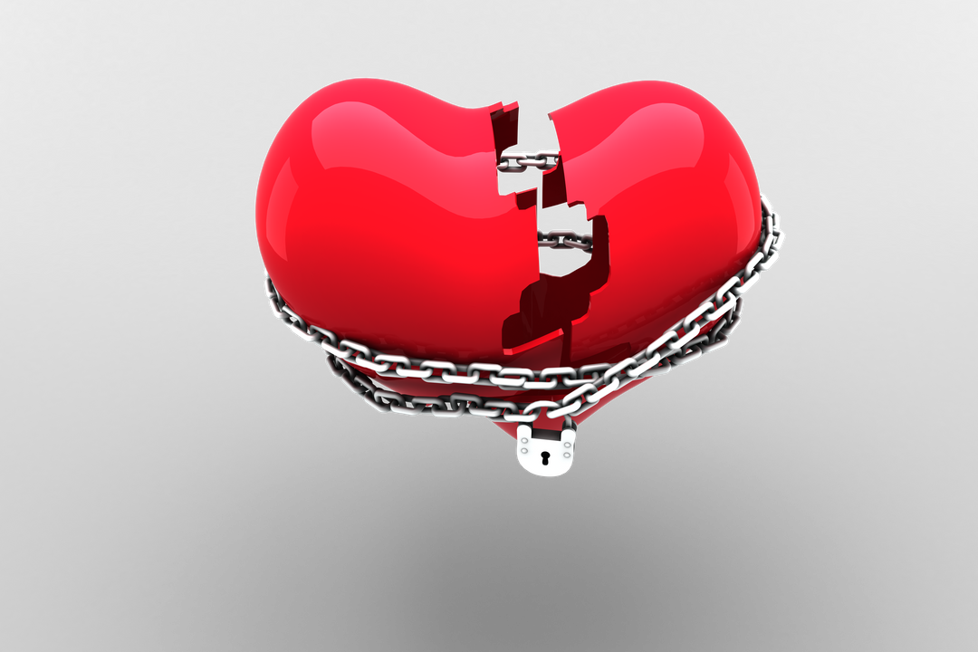 Broken Red Heart Wrapped in Chain with Padlock on Transparent Background - Download Free Stock Images Pikwizard.com