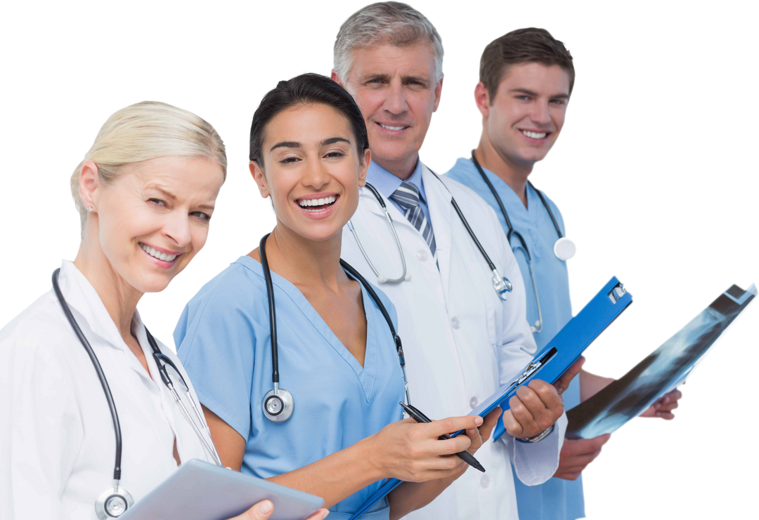 Caucasian Doctors Team Smiling on Transparent Background Isolated PNG - Download Free Stock Images Pikwizard.com