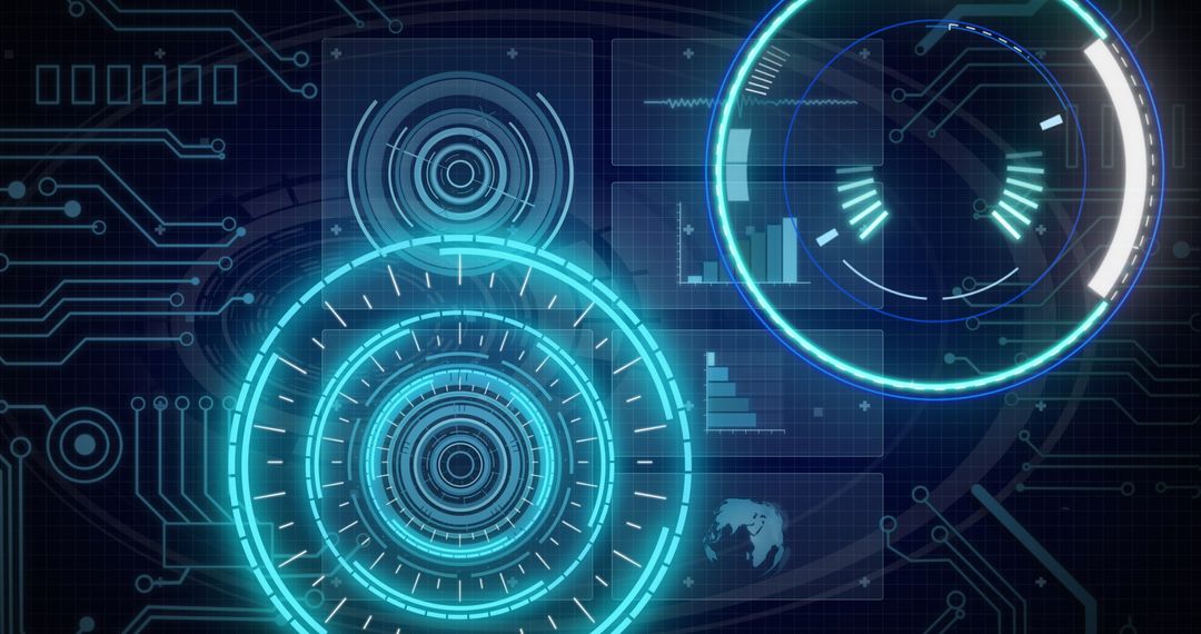 Futuristic Digital Interface with Scanning Technological Elements