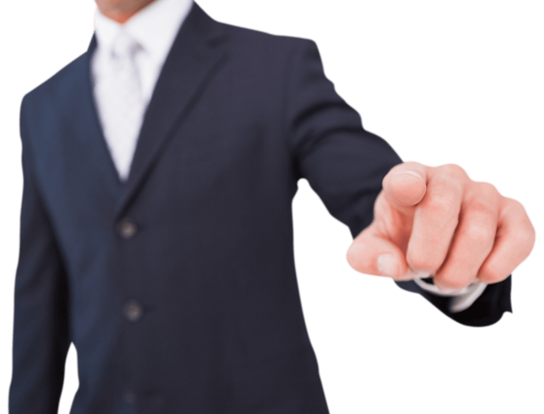 Confident Businessman in Suit Transparently Pointing