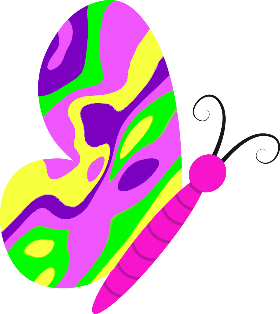 Stylized Butterfly with Vibrant Swirling Wing on Transparent Background