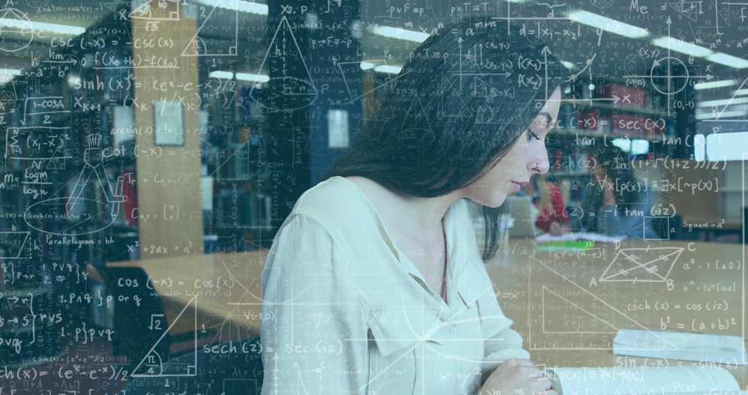 Student Engaging with Mathematics in University Library