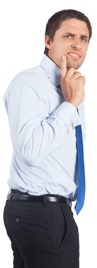 Transparent Thinking Businessman Contemplating Chin Pose