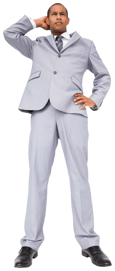 Confused Biracial Businessman in Suit on Transparent Background
