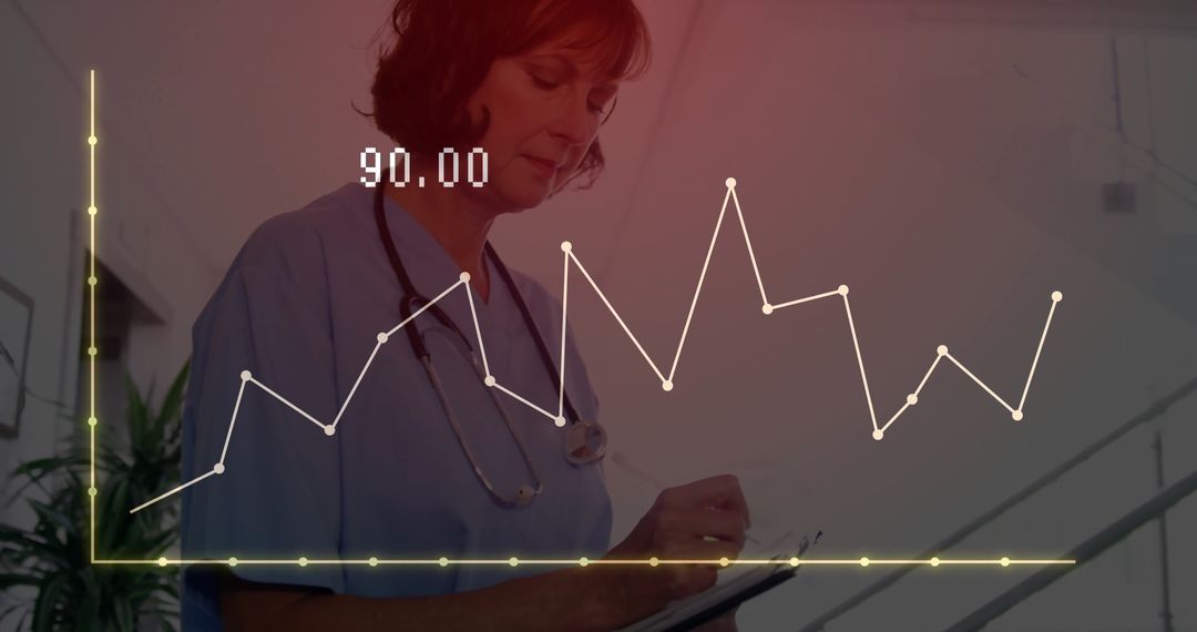 Nurse Analyzing Patient Data with Graph Overlay Concept