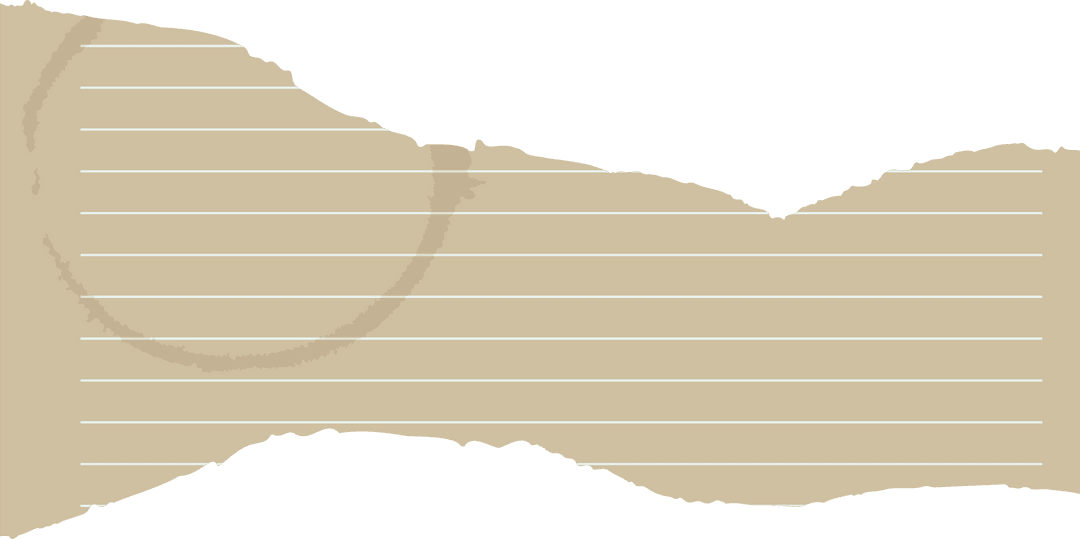 Vintage Torn Lined Sheet with Coffee Stain on Transparent Background