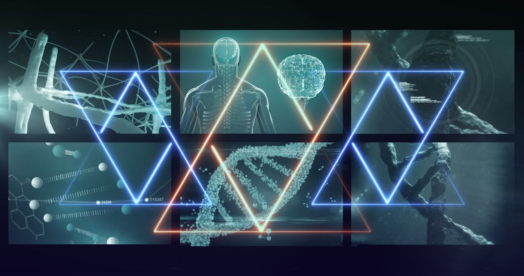 Neon Light Trails Over Medical Data Visualization Screens