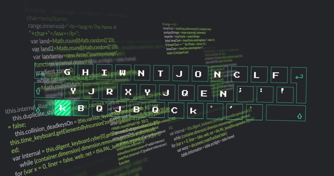 Futuristic HUD Keyboard Overlaying Dynamic Green Code
