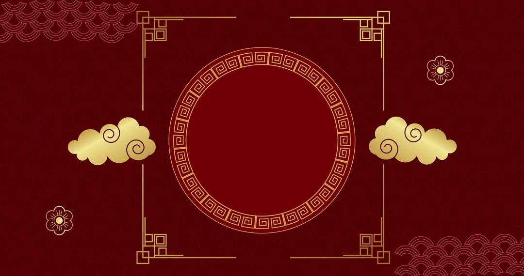 Chinese New Year Decorative Frame with Flowers and Clouds on Red Background - Free Images, Stock Photos and Pictures on Pikwizard.com