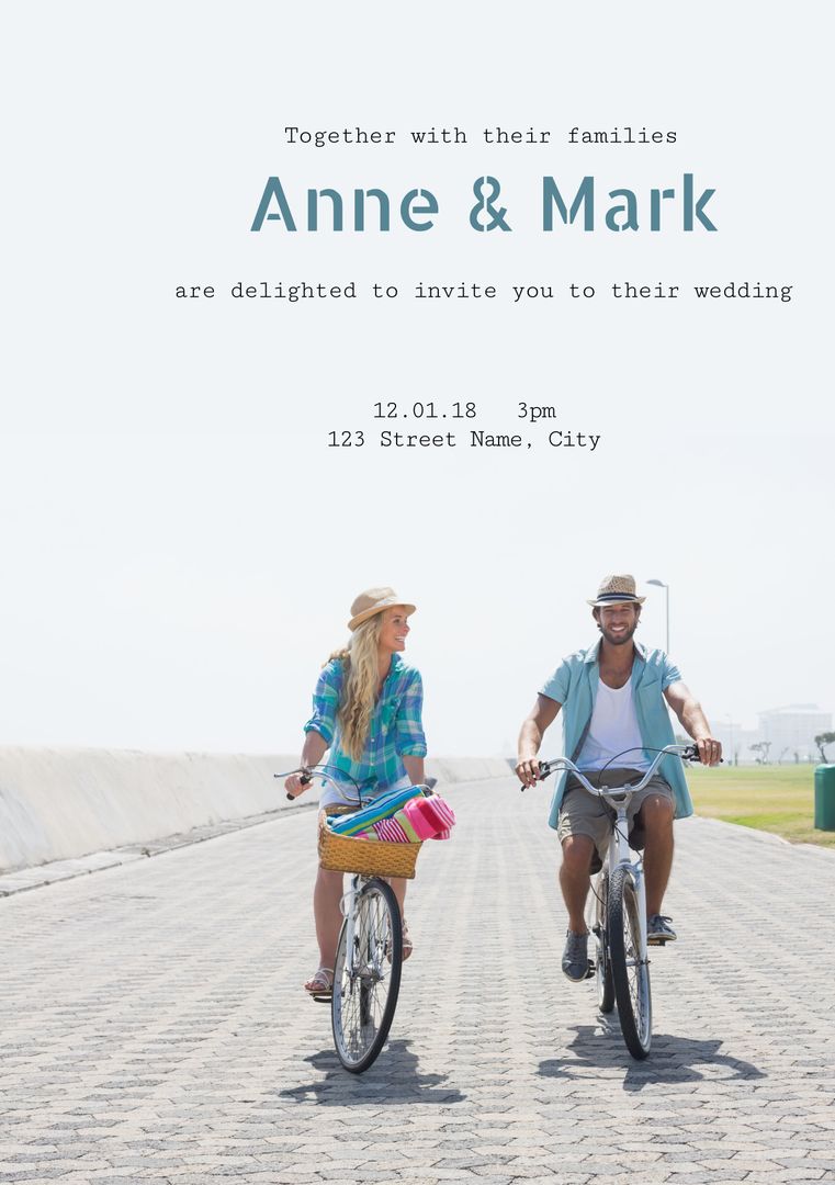 Joyful Couple Riding Bicycles for Wedding Invitation - Download Free Stock Templates Pikwizard.com