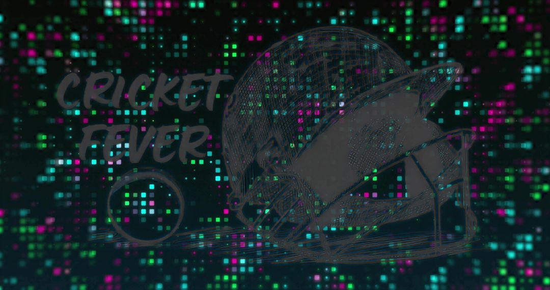 Neon Wireframe Cricket Helmet and Ball with Futuristic Pixel Motion Graphics