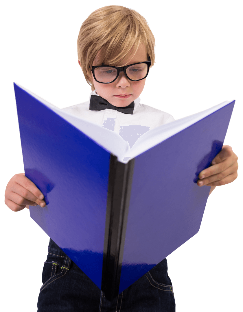 Transparent Background Schoolboy Reading Large Book