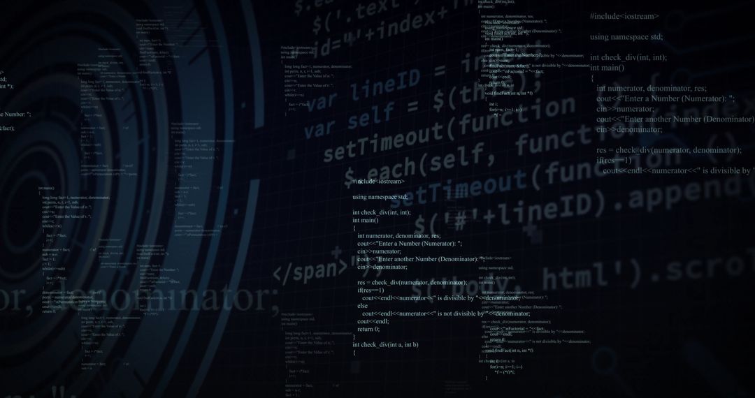 Abstract Code Background with JavaScript and C++ Snippets