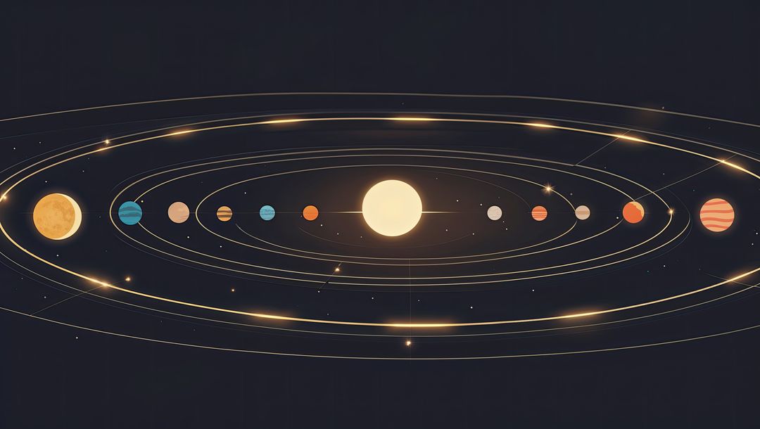 Solar System Illustration with Glowing Planets in Space Art