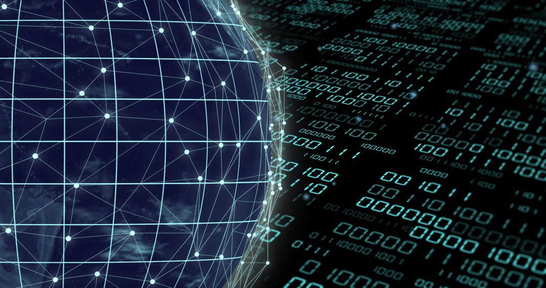 Digital world with global network and binary code