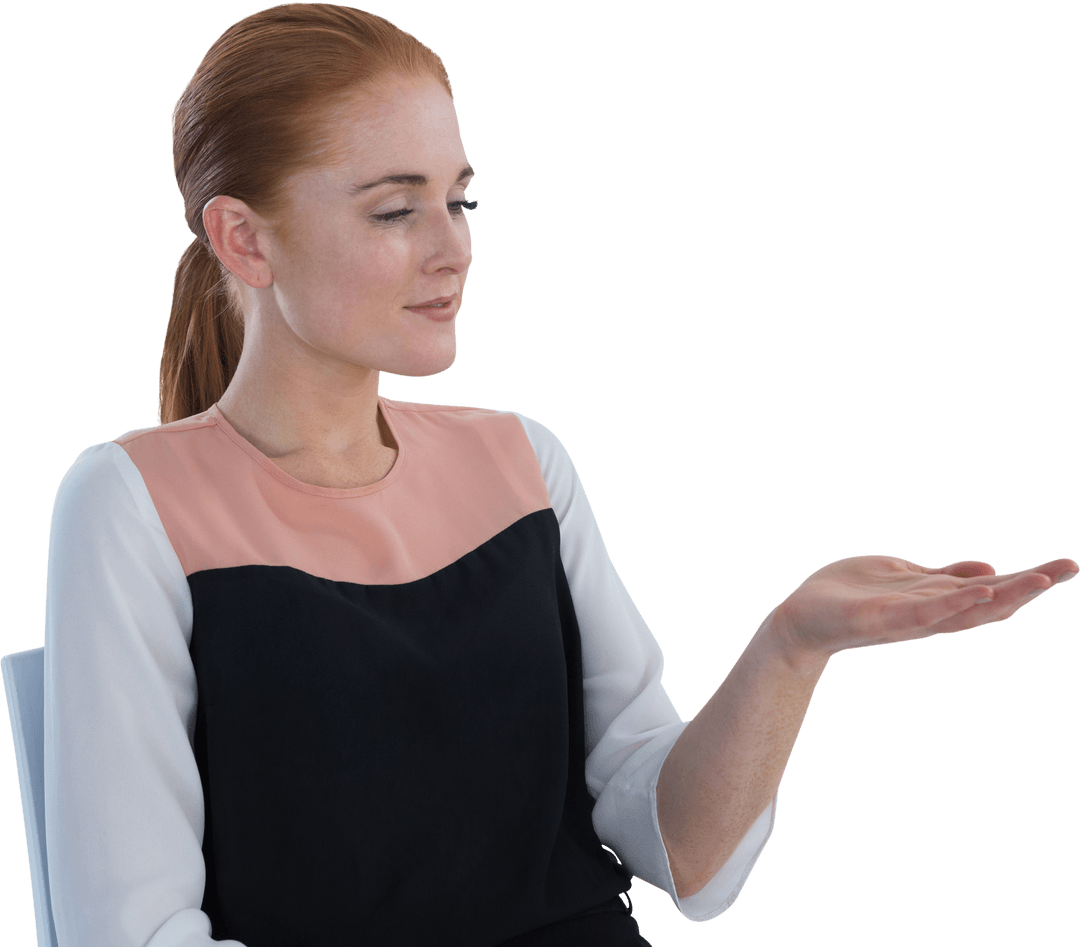 Businesswoman Displaying Transparent Product Presenting Empty Palm