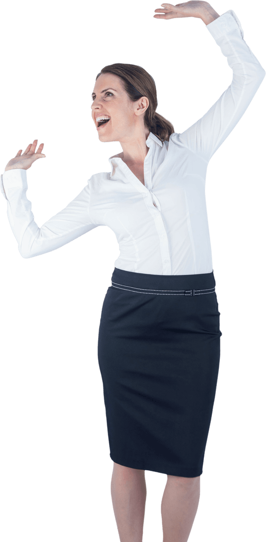 Excited Businesswoman with Arms Raised on Transparent Background